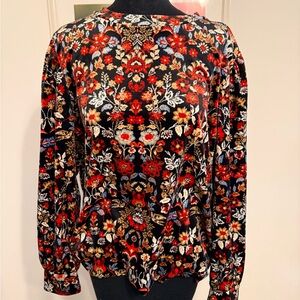 LOFT Black and Red Floral Blouse